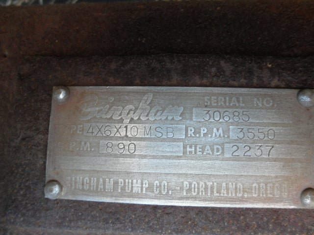 890 GPM @ 2237' TDH, Sulzer Bingham #4x6x10-MSB, Centrifugal Pump, Horz., BB3, 6-Stage, 6" suction, 3" - Image 6