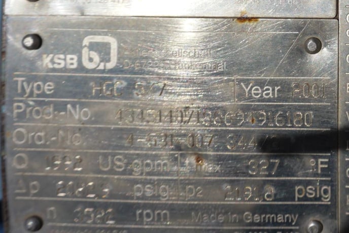 1992 GPM @ 4810 ' TDH, KSB #HGC-5/7, Centrifugal Pump, Horz., 7-Stage, 8" suction, 6" discharge, 3582 RPM - Image 9