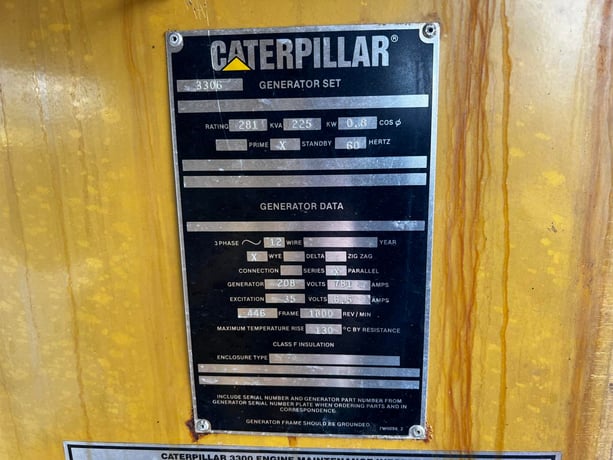 225 KW Caterpillar #3306B-DI, diesel generator set, 120/208 Volts, 881 hours, 370 HP @ 1800 RPM, open skid - Image 7