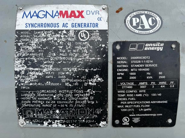 2200 KW, 1800 RPM, MTU #2000RXC6DT2, Generator End, sound attenuated enclosure 00, 3 phase, 4-wire, 2500 kVA - Image 8
