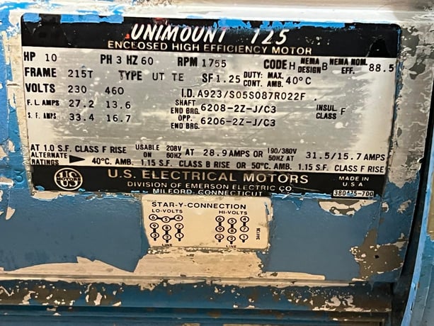 10 HP 1755 RPM Unimount 125 #380475-700, Frame 215T, 3 phase, 230/460 Volts - Image 2