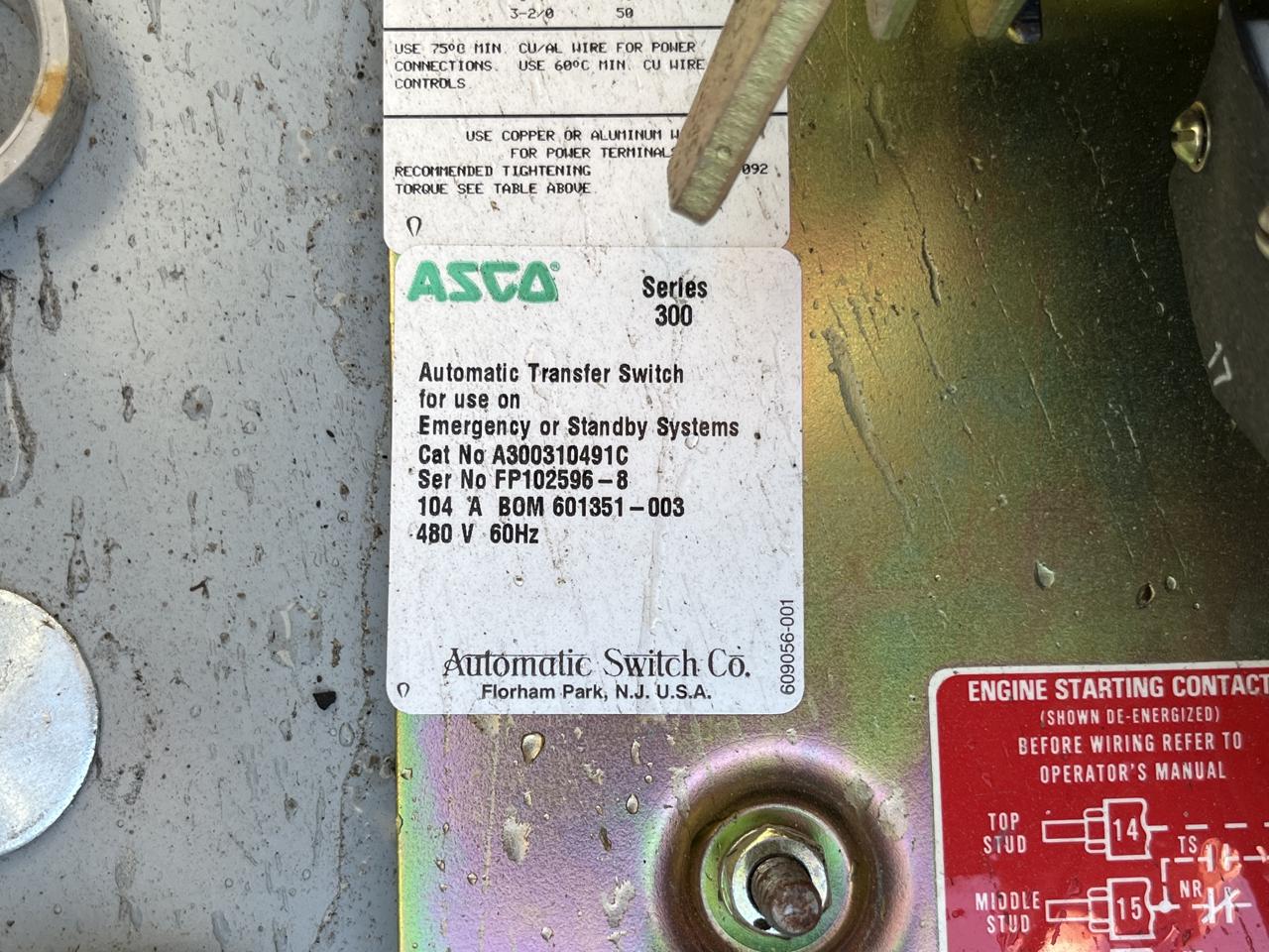 104 Amp. Asco #Series-300, automatic transfer switch, 480 Volts, 3-phase, 3-poles, Type 1 enclosure - Image 10