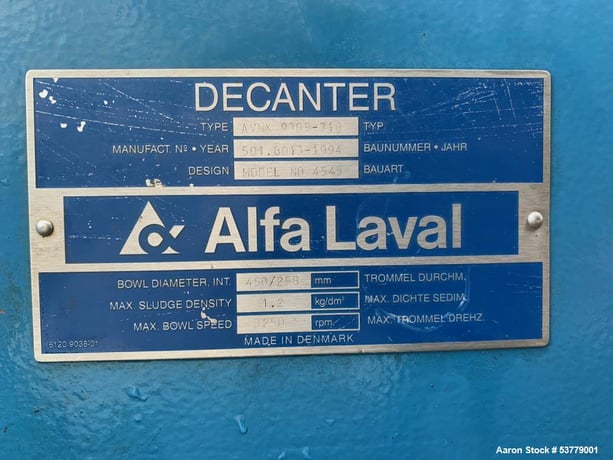 Alfa-Laval #AVNX 930B-31G, Solid Bowl Decanter Centrifuge, Stainless Steel, 3250 rpm, single lead conveyor - Image 4