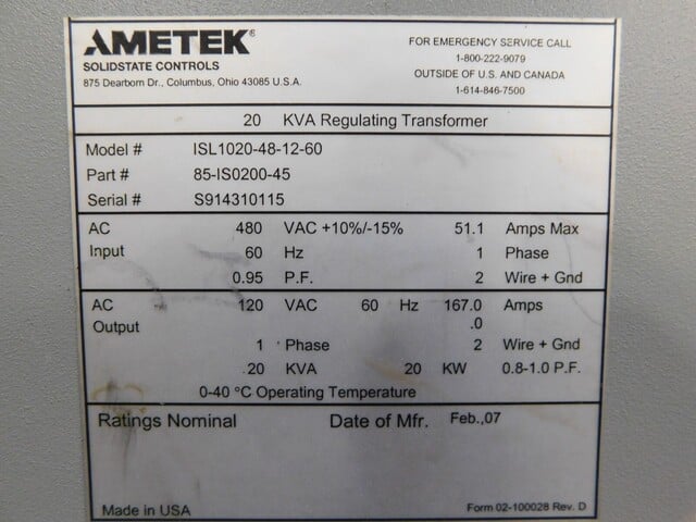 20 KVA Ametek ISL1020-48-12-60, regulating transformer - Image 10