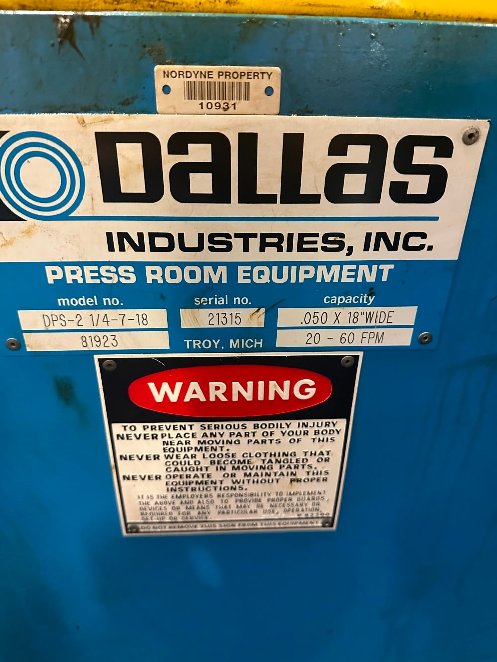 18" x .05" Dallas #DPS-2-1/47-18, 7-roll powered straightener - Image 4