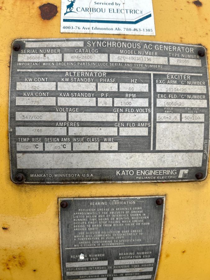 620 KW, 1800 RPM, Kato #620-480361111, Generator End, 3 phase, 775 kVA, 347/600 V - Image 2