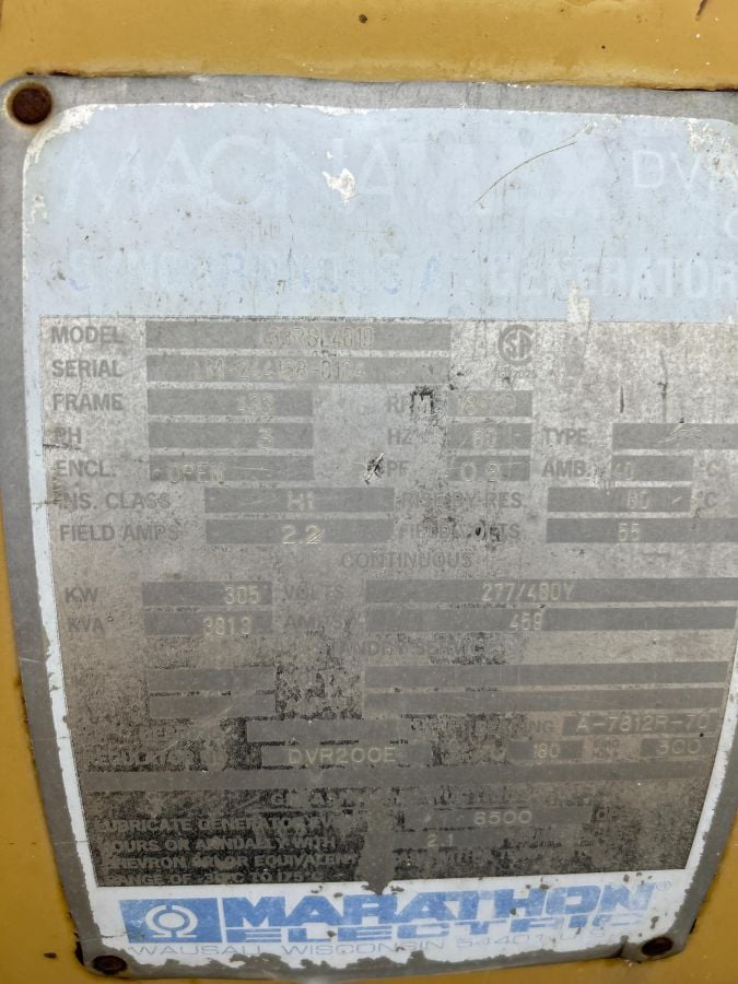 305 KW, 1800 RPM, Marathon #433RSL4019, Generator End, 3 phase, 381 kVA, 277/480 V - Image 2