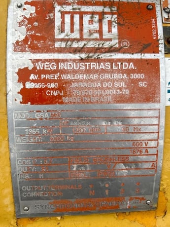 1365 KW, 1200 RPM, Weg #GSA560, Generator End, 600 V - Image 2