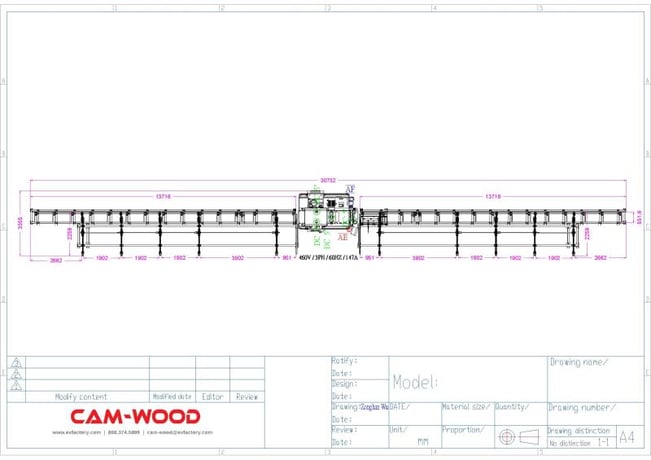 40' long, Cam-Wood #MHC-500, Lateral Chain Feeder, 4.75"-19.7" width x 0.75"-16.1" thick x 540" L Work size - Image 1