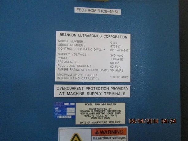Branson #0187-IRAM-MINI-MEDUSA, plastic welding system, chiller, Control, spares, 2002 - Image 9