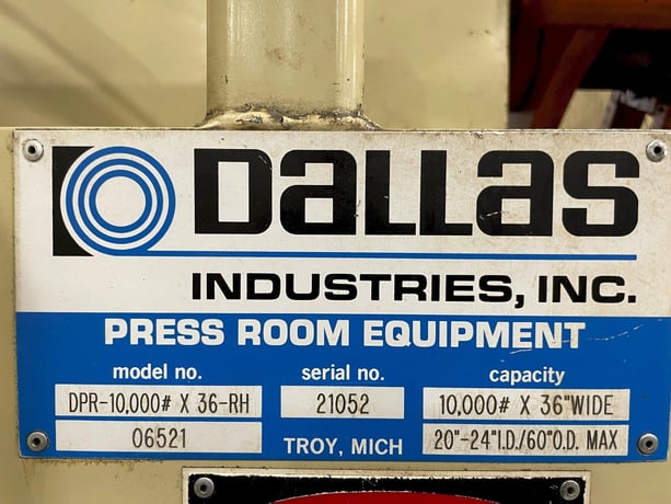 10000 lb. Dallas Ind. #DPR-10,000# x 36-RH, motorized coil reel uncoiler & load car, 36" width, 60" outside - Image 7