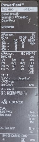 600 Amps, Square D, MGP36600, Bolt-On Circuit Breaker 600A 600VAC 3P - Image 3
