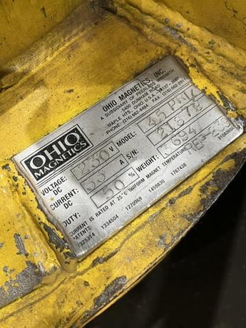 Ohio Magnetics #45PRL, plate lifting magnet, 230 V., 50% duty, serial #21879 - Image 2