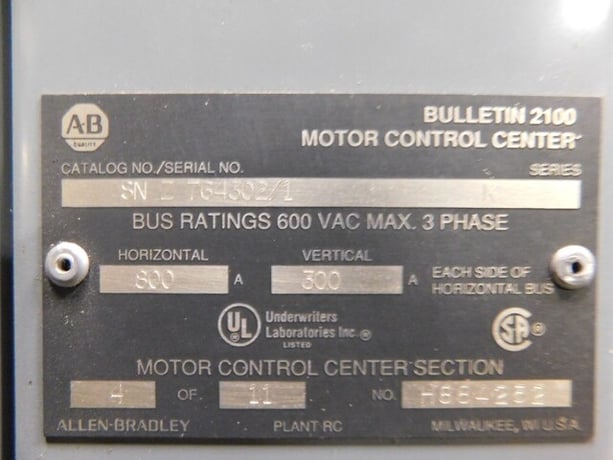 Allen-Bradley, 764302/1, motor control center MCC section, 800/300A, 600 Volts - Image 8