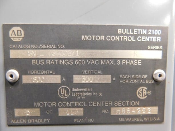 Allen-Bradley, 764302/1, motor control center MCC section, 800/300A, 600 Volts - Image 9