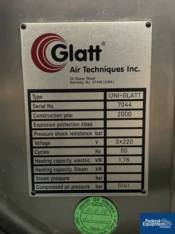Glatt #UNI-GLATT, fluid bed dryer system, 1.76 kW, 220 V., Masterflex L/S drive #7518-60, 1.6-100 RPM, 2000 - Image 2
