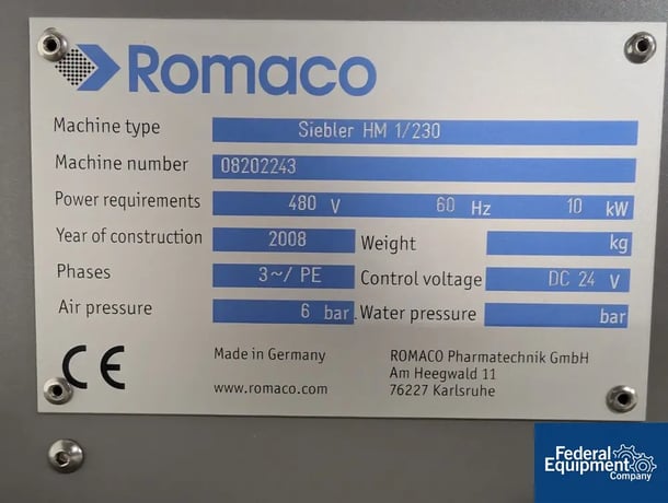 Romaco #SIEBLER-HM-1/230, strip packing machine, 10 lanes, 350 cycles/min, servos, 480V., 2008 - Image 2