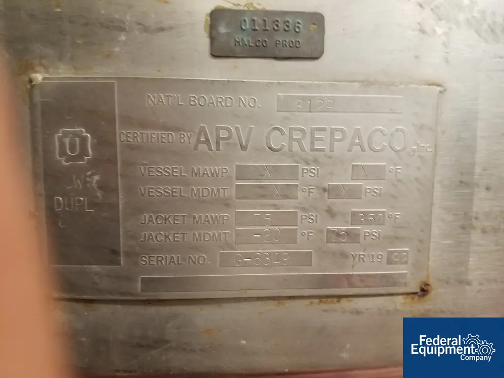 300 gallon APV, Stainless Steel tank, 64" diameter x 14" straight side, jacketed 75 psi @ 350° F, 3 HP - Image 2