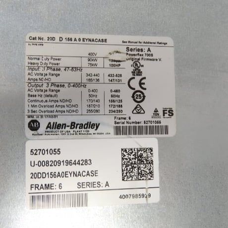 125 HP Allen-Bradley, 20DD156A0EYNACASE, Ser A PowerFlex 700S AC drive, 460 Volts out - Image 2