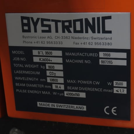 Bystronic #BLT3500, 3500 watt turbo industrial cutting laser resonator generator Co2, 1998 - Image 2