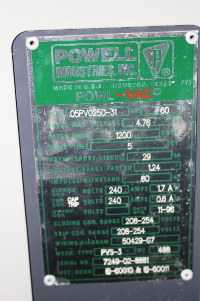 1200 Amps, Powell, O5PV0250-31, with gear, MVCB006 (5 available) - Image 2