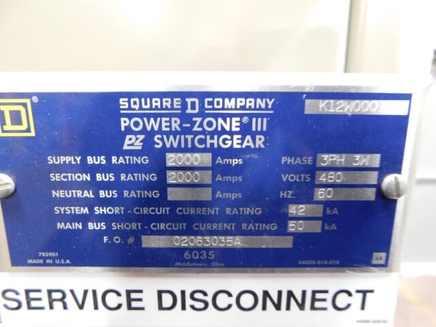Square D #K12W0001-Power-Zone-III, switchgear, 2000 amps, 4W, 480 Volts, 3 phase - Image 9