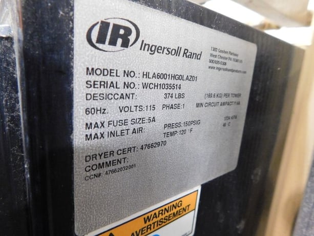 120&deg;F, 150 psig, Ingersoll Rand #HLA6001HG0LAZ01, air dryer, 115 V., 1 phase - Image 9