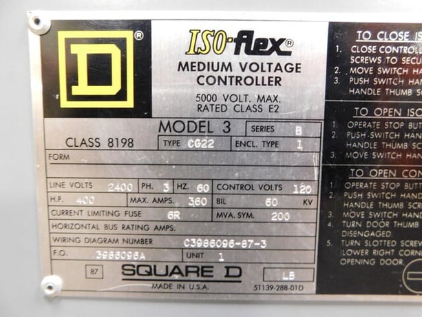 Square D, ISO-Flex 3 medium voltage controller, 400 HP, 360 amp, 2400 Volts - Image 8