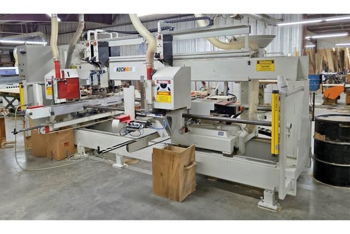 Koch #SBD-B, feed thru double end trim, bore & dowel boring machine, 1.18" x 9.8" x 98.4" capacity, 2005 - Image 3