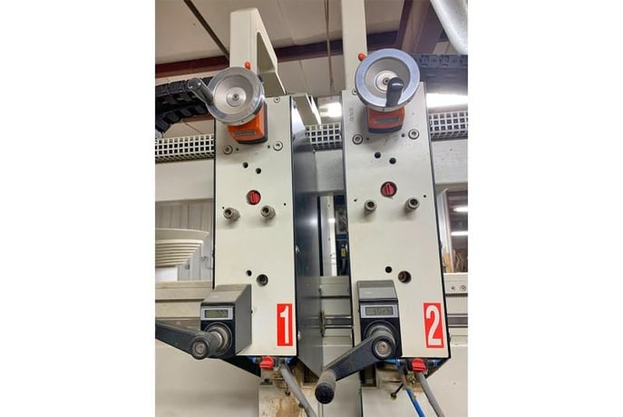 Koch #SBD-B, feed thru double end trim, bore & dowel boring machine, 1.18" x 9.8" x 98.4" capacity, 2005 - Image 9