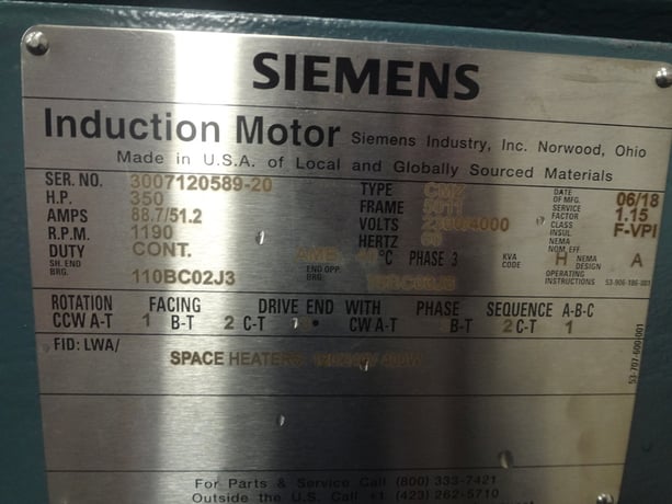 350 HP 1200 RPM Siemens, Frame 5010/5011, TEFC, BB, new, 2300/4000 Volts (2 available) - Image 5