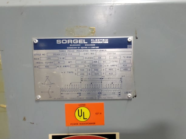 150 KVA 480 Primary, 208Y/120 Secondary, Sorgel Square D #150T3H, Insulated Transformer - Image 2