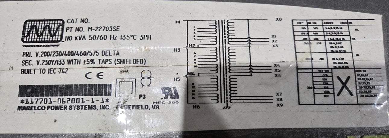 110 KVA 230 Primary, , Marelco Power Systems M-22703SE transformer - Image 6