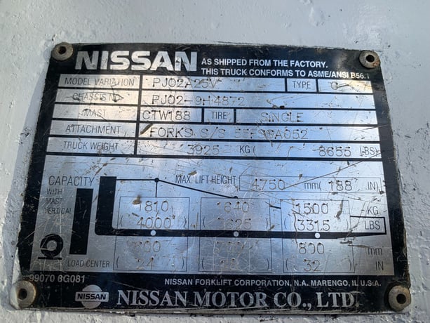 5000 lb. Nissan #CPJO2A25V, propane forklift, solid pneu tires, 2782 hours, 2011 - Image 2