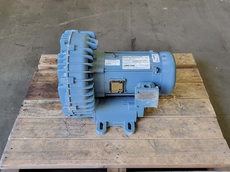 310 cfm, 3 psi, Ametek #EN757F72XL, centrifugal regenerative blower, 2.5" openings, 3450 RPM, 5 HP - Image 1
