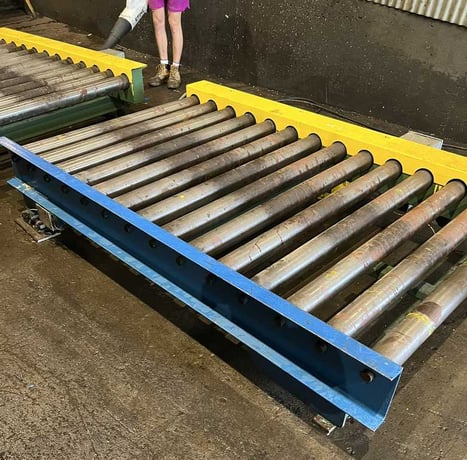 20000 lb. Braner Conveyor, banding line, (2) sections of storage conveyor, 4" diameter x 52" face rolls - Image 5