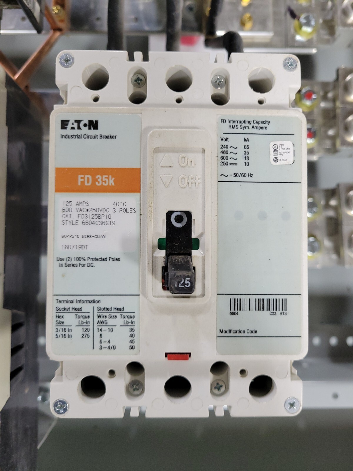 600 Amp. Eaton, PRL4 Pow-R-Line, Panelboard, 480Y/277V. 3PH 4W JD3250F FD3125BP10 - Image 6