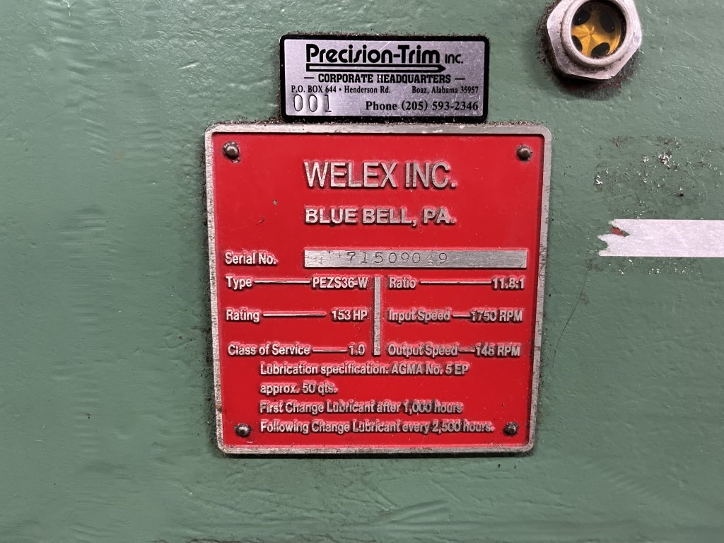 3.5" Welex #350-RHNV, extruder, 75 HP, 24:1 L/D, 11.8:1 ratio 153 HP Welex PEZS36.width gearbox, 42.5" - Image 10