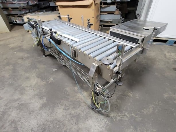 18" wide x 6' long, Sew Eurodrive #SA37, Rolling Conveyor Hydraulic Sorting Pusher Assembly - Image 1