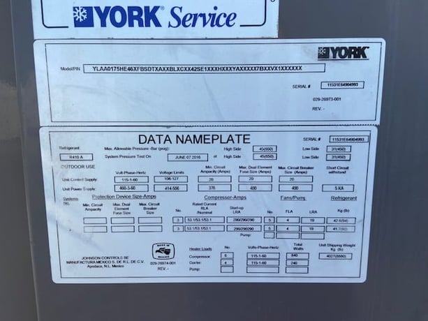 175 Ton, York #YLAA0175, Air Cooled Chiller, R-410A, 460 V. - Image 8