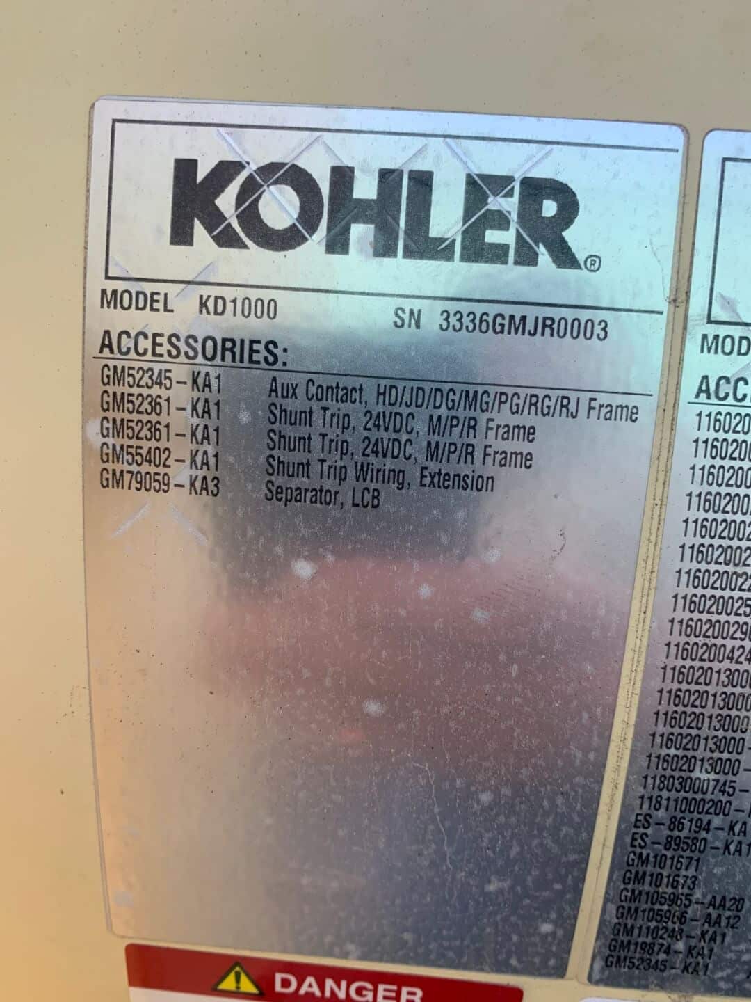 1000 KW Kohler #KD1000, diesel generator, open skid, 480 Volts, 800A & 1200A breakers, 1 hour, Tier 2, 2022 - Image 6