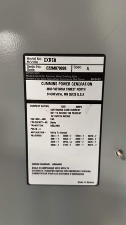 1200 Amp. Cummins #CXRE8, automatic transfer switch, 480 Volts, Nema 1, 2022 - Image 5