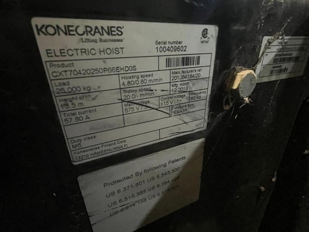 25 Ton, Konecranes, electric hoist with trolley, 575 V., 60 Hz, 2019 - Image 6