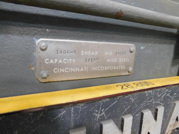 3/16" x 6' Cincinnati #1406-R, mechanical shear, 42" Back Gauge, squaring arm, front support arm - Image 8