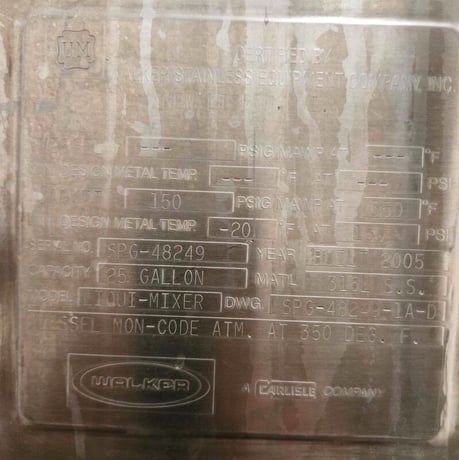 Walker, 25 gallon jacketed liquifier, 150 psi @ 350&deg;F, portable frame w/ Control panel - Image 8