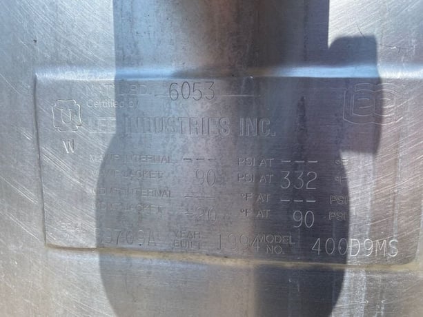 400 gallon Lee Industries #400D9MS, Stainless Steel double motion sanitary mix kettle - Image 4