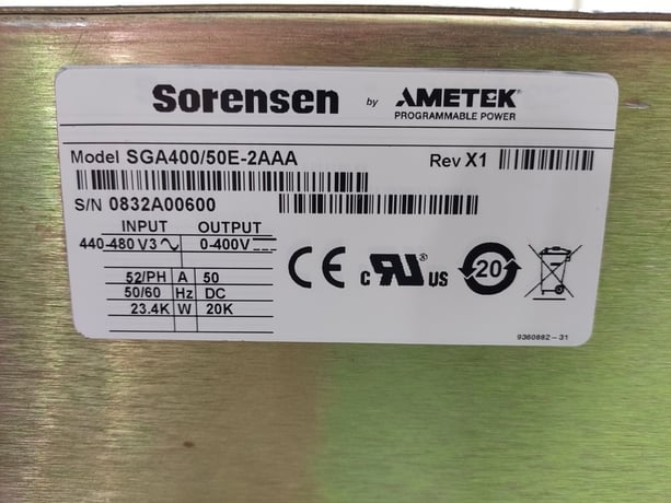 Sorensen, SGA400/50D-1AAA, DC Analog programmable power supply, 400 Volts, 50/60 Hz - Image 2