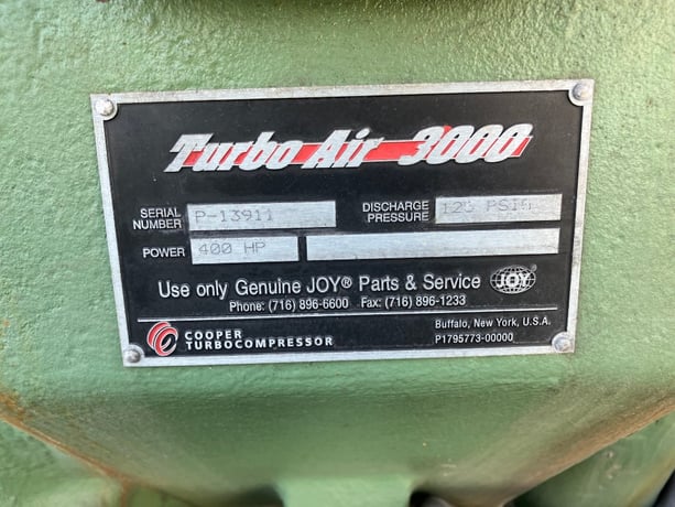 1860 icfm, 125 psig, TurboAir #TA3000, 400 HP, 480 V., reconditioned w/new controls - Image 2