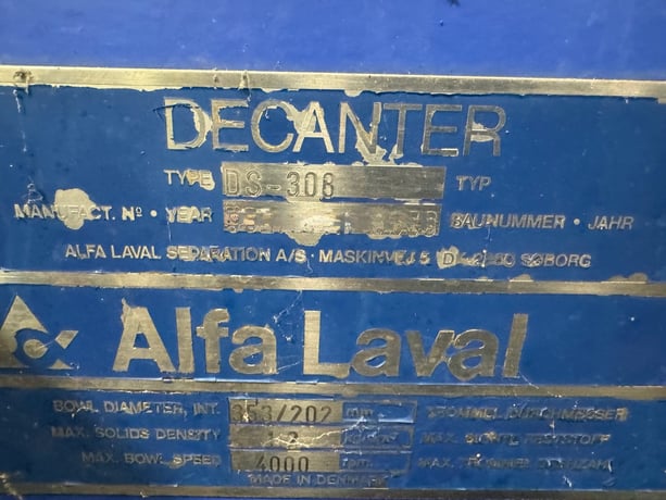 13.9" x 57.5" Alfa Laval / Sharples #DS308, decanter, 4000 RPM - Image 3