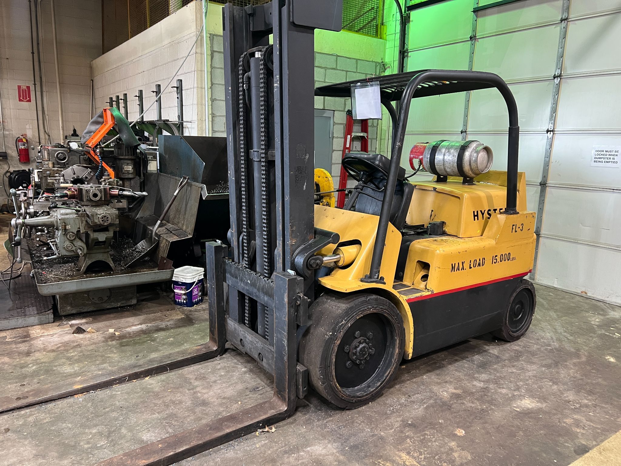 15000 lb. Hyster #S125A-BCS, LP gas forklift, 126" lift height, 24" load centers, 60" forks, cushion tires - Image 1